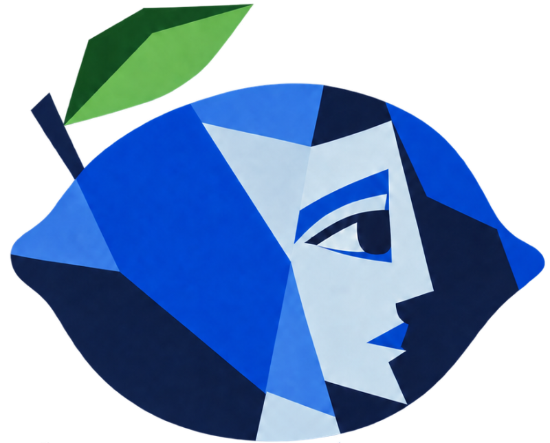 LimónAzul: limón azul con un rostro de perfil de estilo cubista